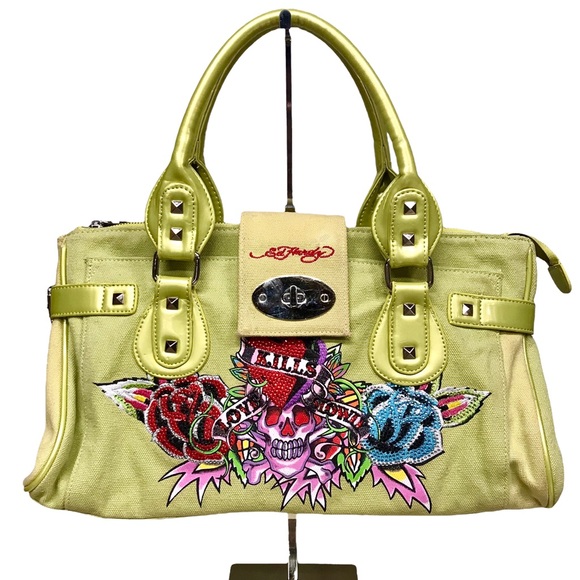 Ed Hardy Handbags - Ed Hardy | RARE Rhinestone “Love Kills Slowly” Skull & Roses Y2K Purse